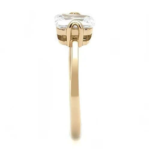 IP Rose Gold(Ion Plating) Stainless Steel Ring with AAA Grade CZ in Clear for Women Style TK3179