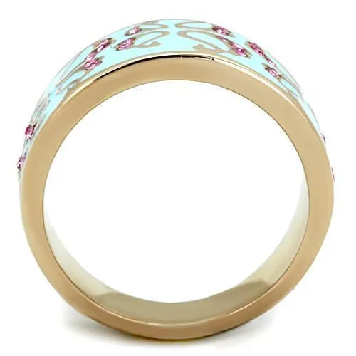 IP Rose Gold(Ion Plating) Stainless Steel Ring with Top Grade Crystal in Rose for Women Style TK1689