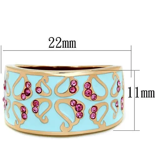 IP Rose Gold(Ion Plating) Stainless Steel Ring with Top Grade Crystal in Rose for Women Style TK1689