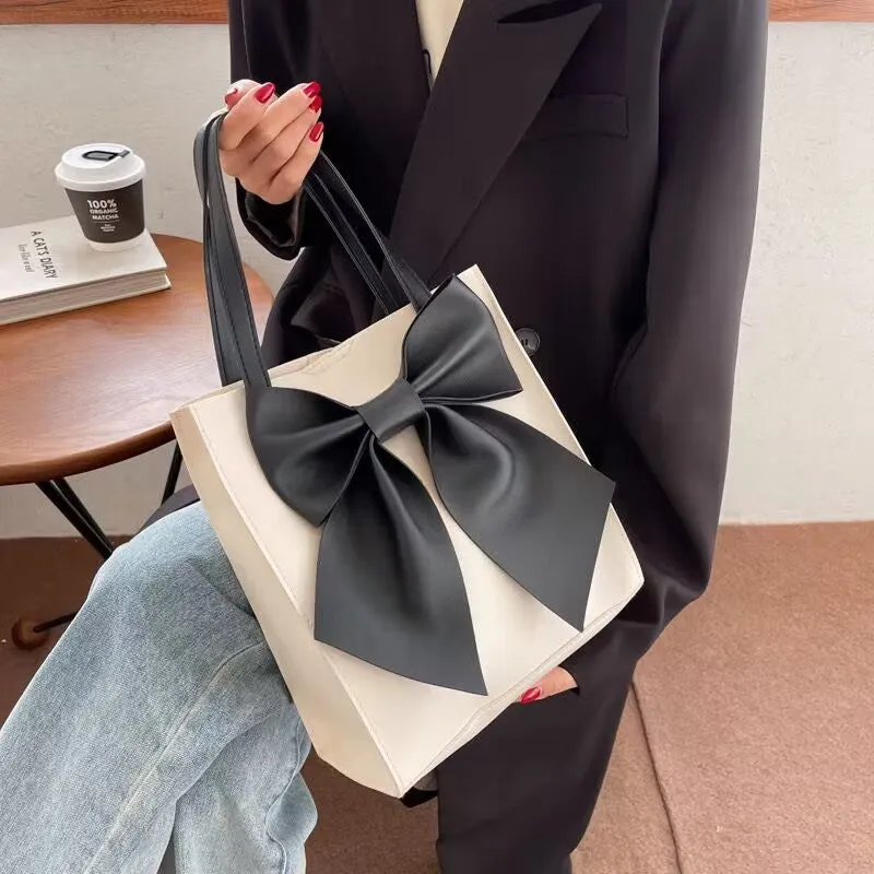 Large Capacity Bow Bag Women's  Stylish Good Texture Handbag Korean Style Versatile Ins Shoulder Tote Bag Fashion