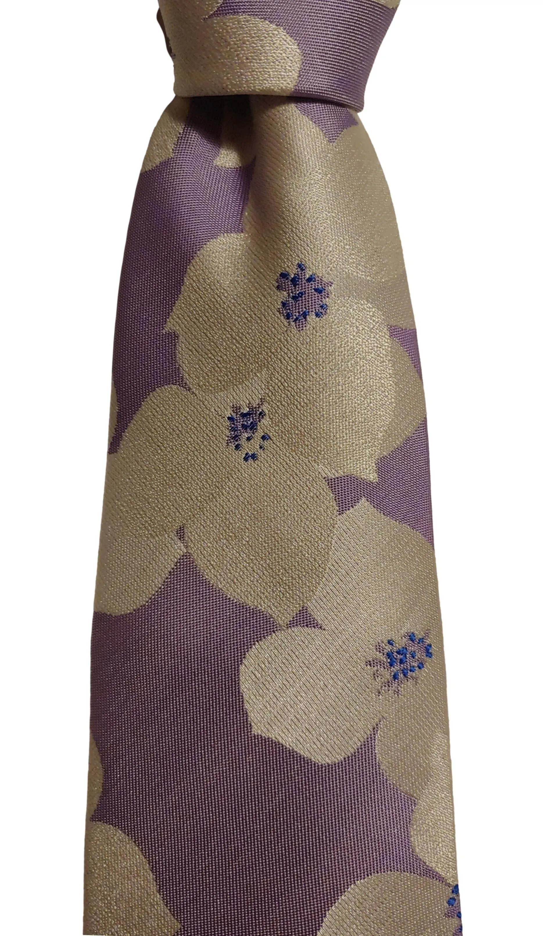 Lilac Tie with Large White and Silver Flower Print