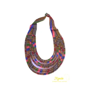 Makeba Pink and Brown Multistrand African Wax Necklace - MB6