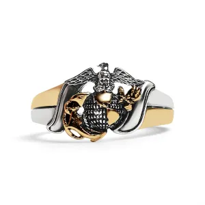 Marine Corps Two Tone United States Military Stainless Steel Women's Ring / MCR6012