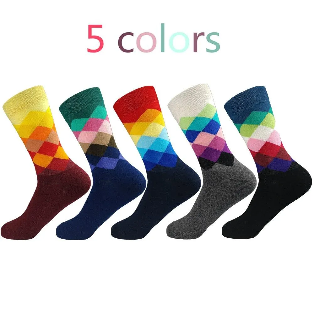 Men Cotton Diamond Pattern Happy Socks