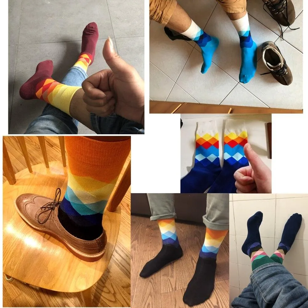 Men Cotton Diamond Pattern Happy Socks