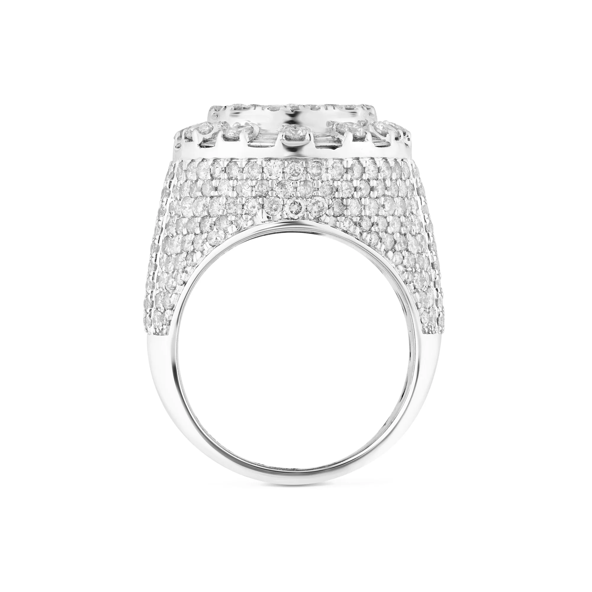 Men's 14k White Gold Oval Shaped Baguette & Round Diamond Statement Ring