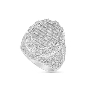 Men's 14k White Gold Oval Shaped Baguette & Round Diamond Statement Ring