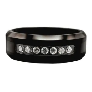 Men's 8mm Diamond Black Tungsten Wedding Band