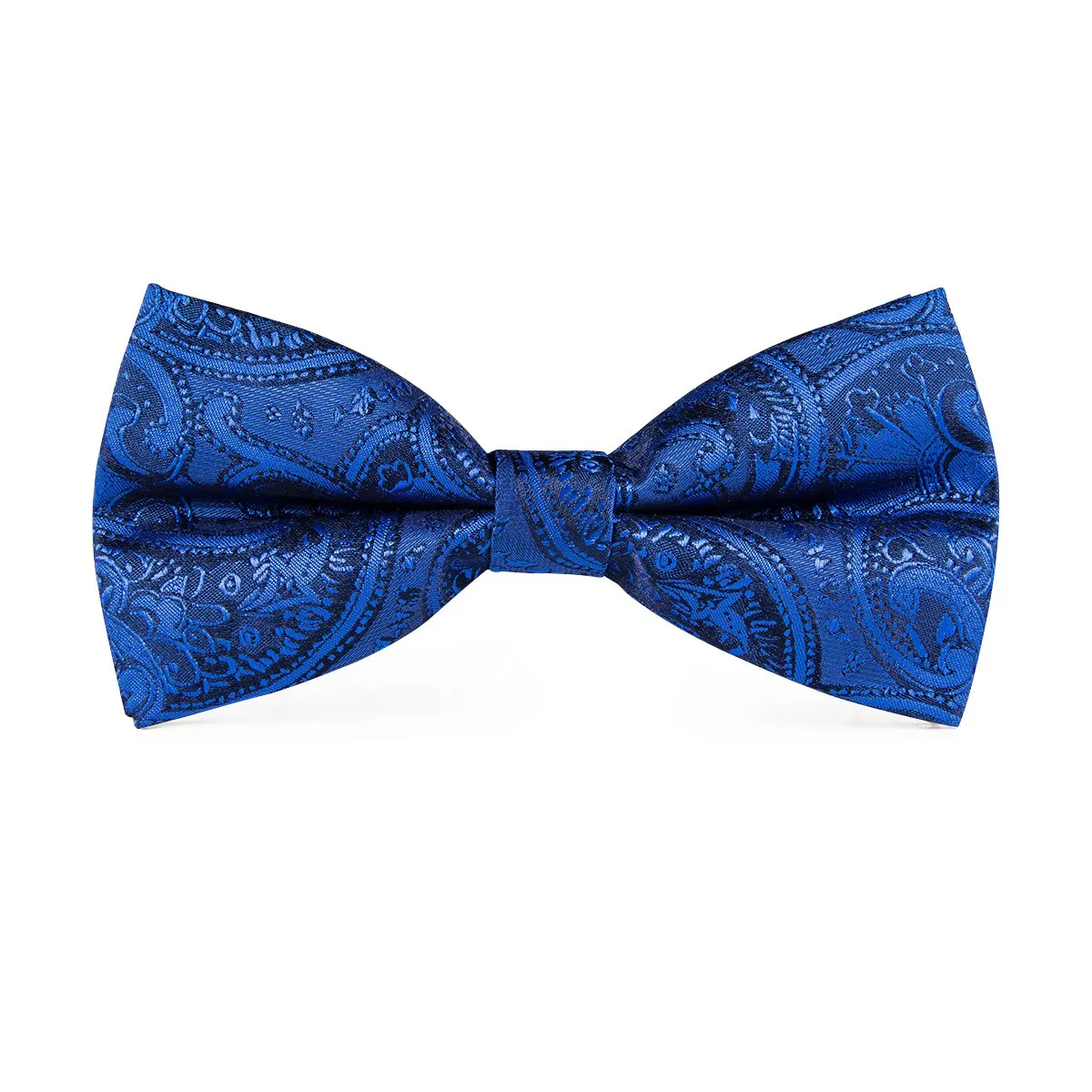 Navy Blue Paisley Pre-tied Bow Tie Hanky Cufflinks Set