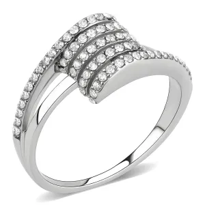 No Plating Stainless Steel Ring with AAA Grade CZ in Clear for Women Style DA342