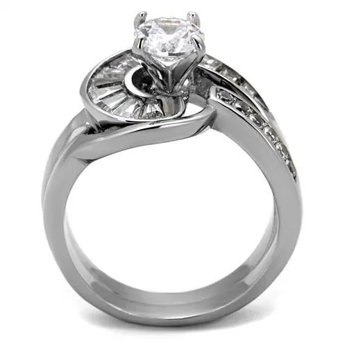 No Plating Stainless Steel Ring with AAA Grade CZ in Clear for Women Style TK2617