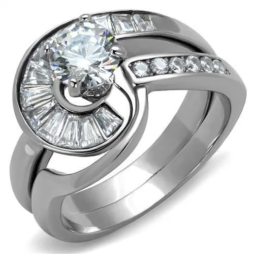 No Plating Stainless Steel Ring with AAA Grade CZ in Clear for Women Style TK2617