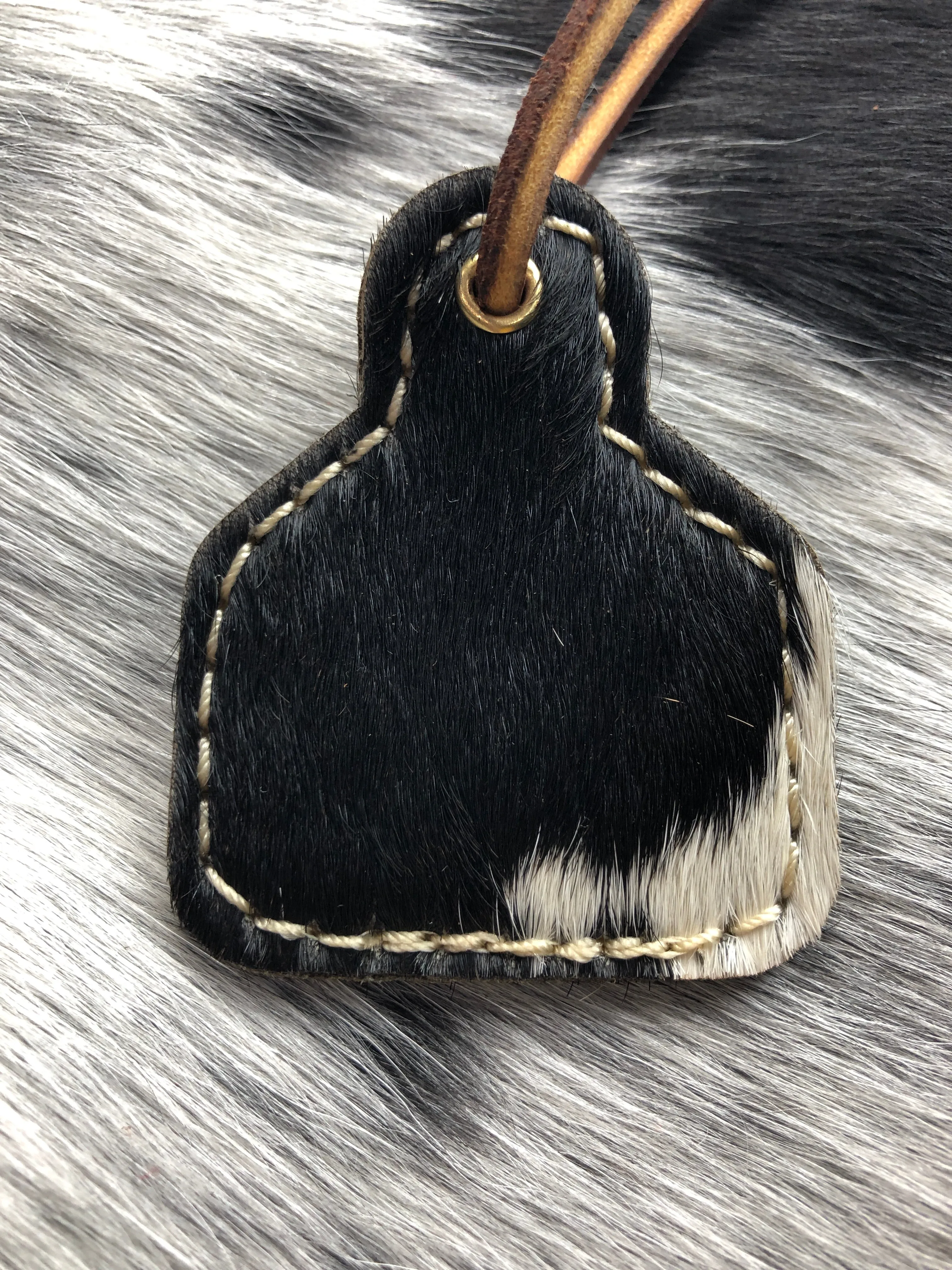 Personalized Black Cowhide Ear Tag Leather Key Chain