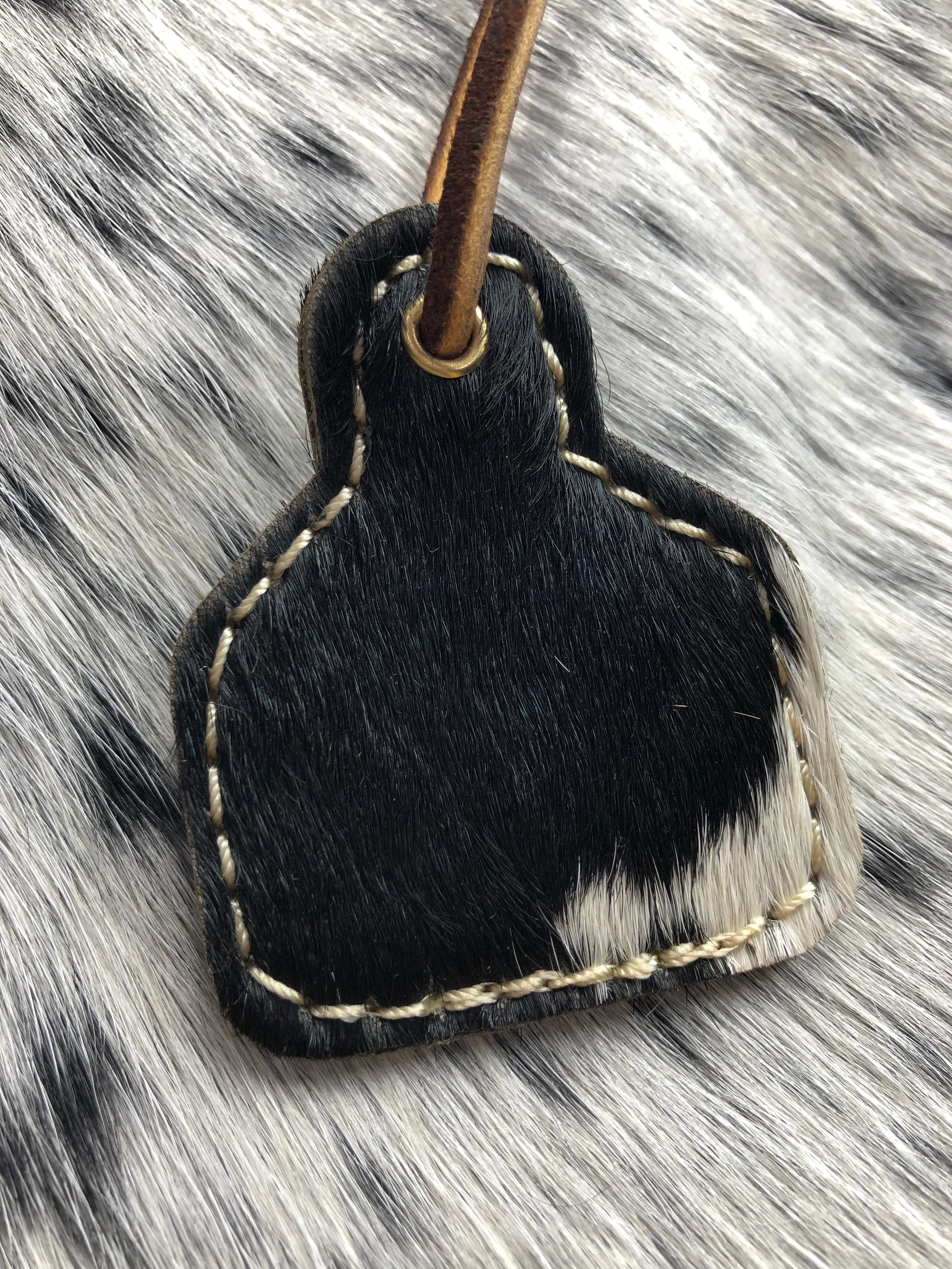 Personalized Black Cowhide Ear Tag Leather Key Chain