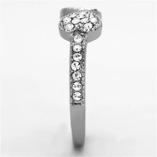 polished (no plating) Stainless Steel Ring with Top Grade Crystal in Clear for Women Style TK1432