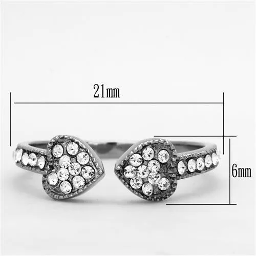 polished (no plating) Stainless Steel Ring with Top Grade Crystal in Clear for Women Style TK1432