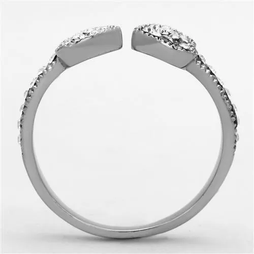 polished (no plating) Stainless Steel Ring with Top Grade Crystal in Clear for Women Style TK1432