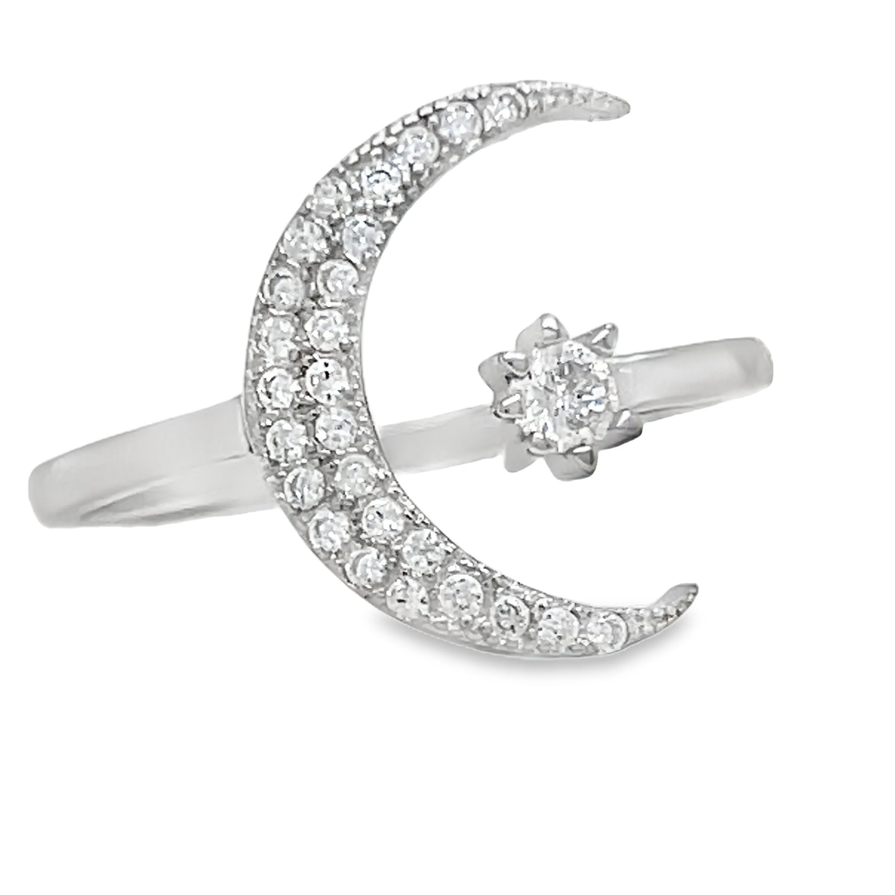 R144 Half Moon CZ Ring