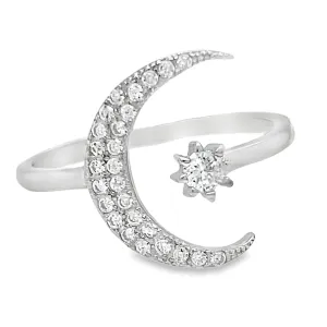 R144 Half Moon CZ Ring