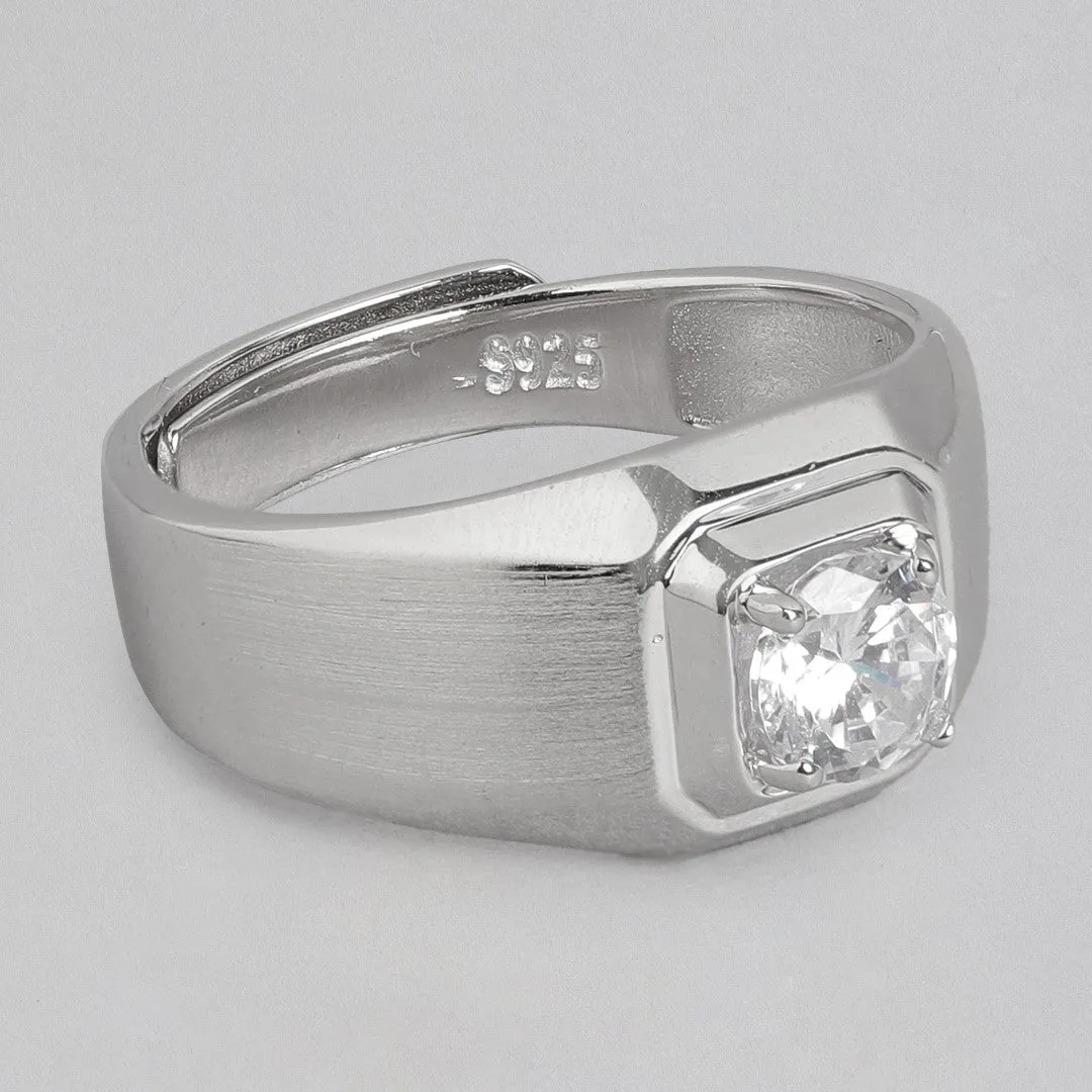 Radiant Unity Rhodium-Plated 925 Sterling Silver Solitaire Couple Ring (Adjustable)