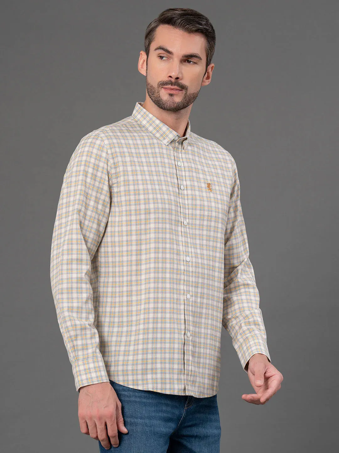 RedTape Light Khaki Checked Shirt for Men | Classic & Versatile