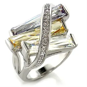 Rhodium Brass Ring with AAA Grade CZ in Multi Color for Women Style 6X016