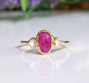 Rubellite Tourmaline and diamond engagement ring