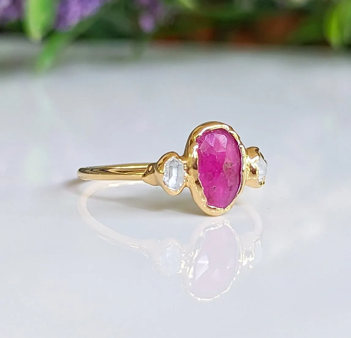 Rubellite Tourmaline and diamond engagement ring