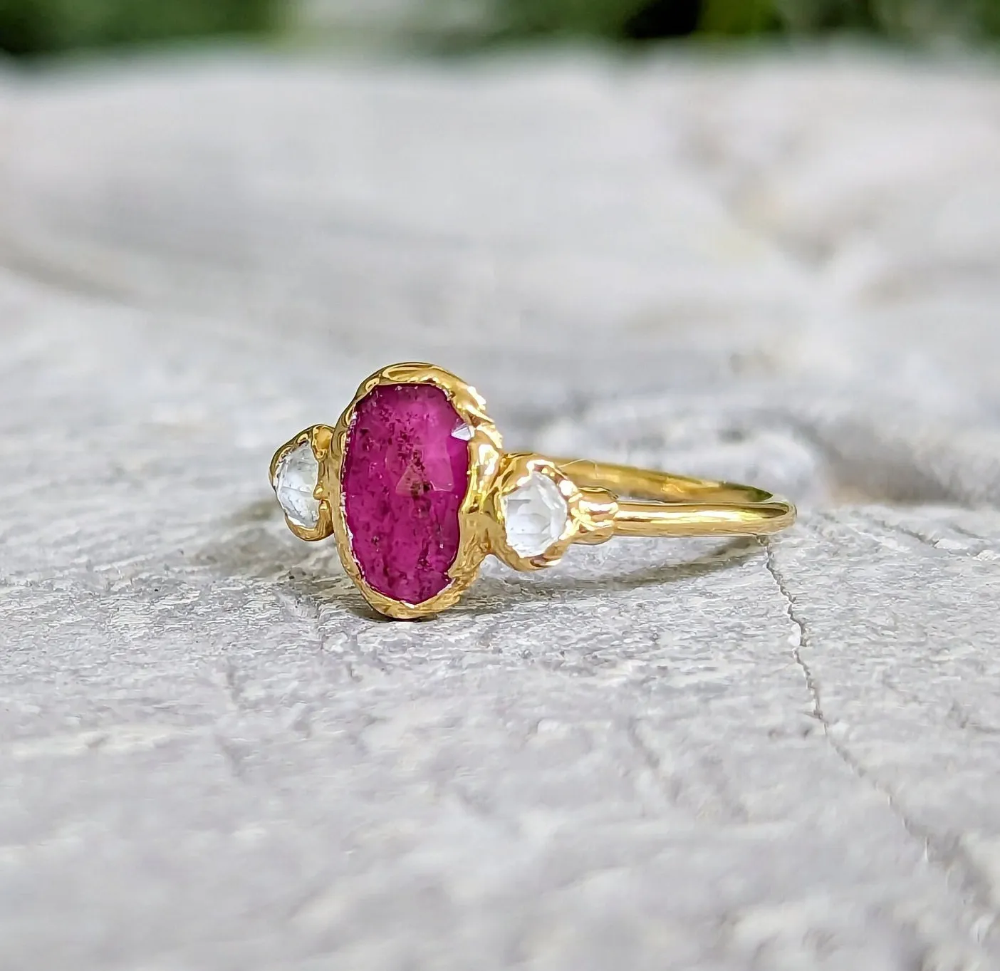 Rubellite Tourmaline and diamond engagement ring