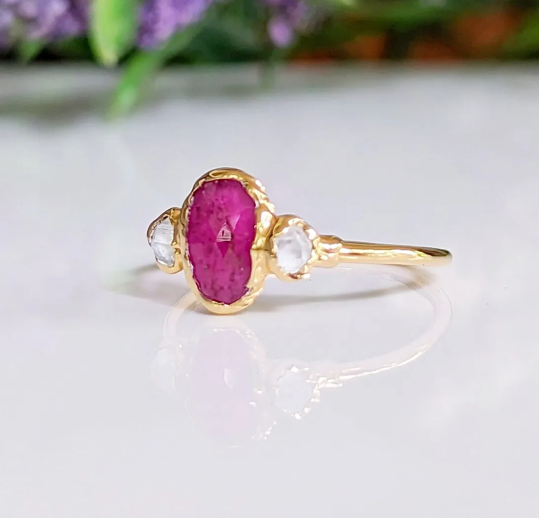 Rubellite Tourmaline and diamond engagement ring