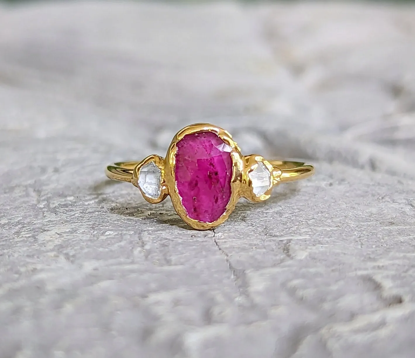 Rubellite Tourmaline and diamond engagement ring