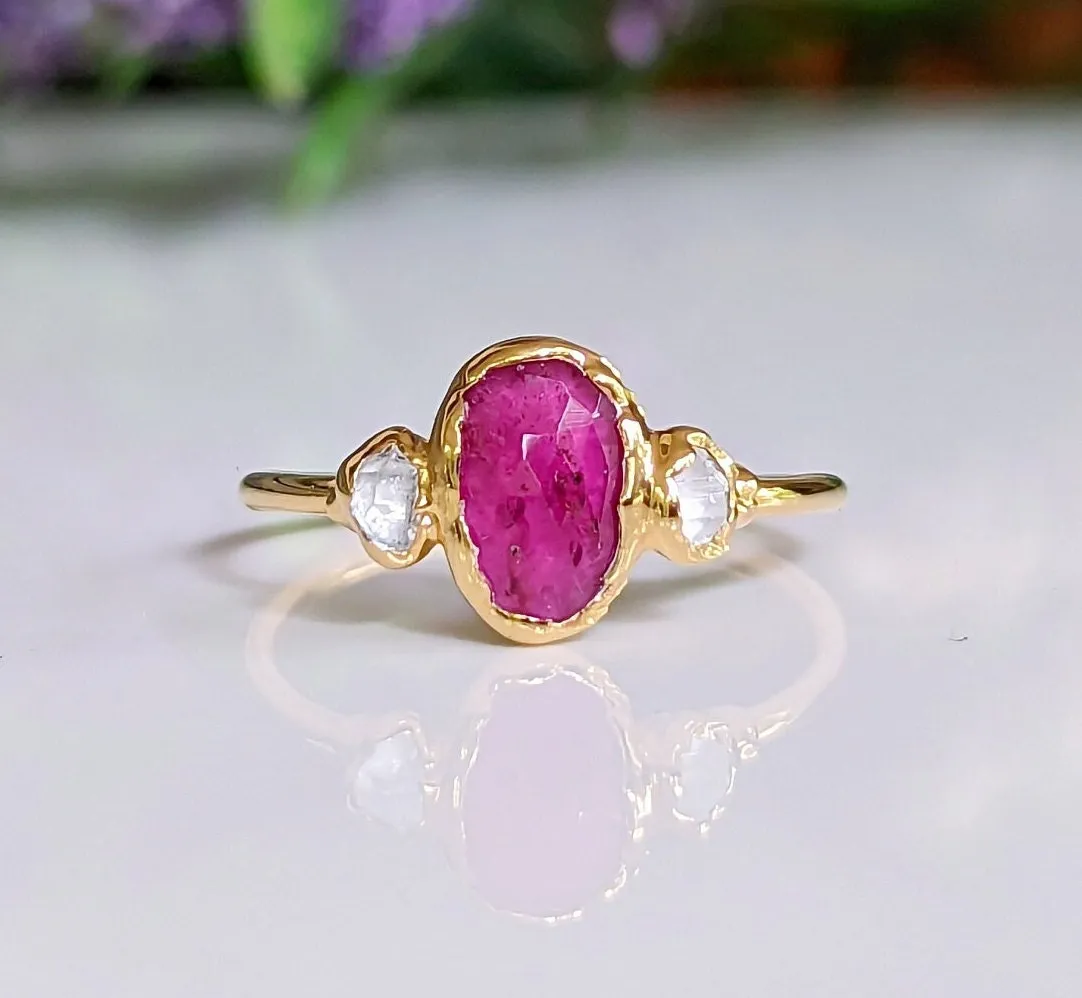 Rubellite Tourmaline and diamond engagement ring