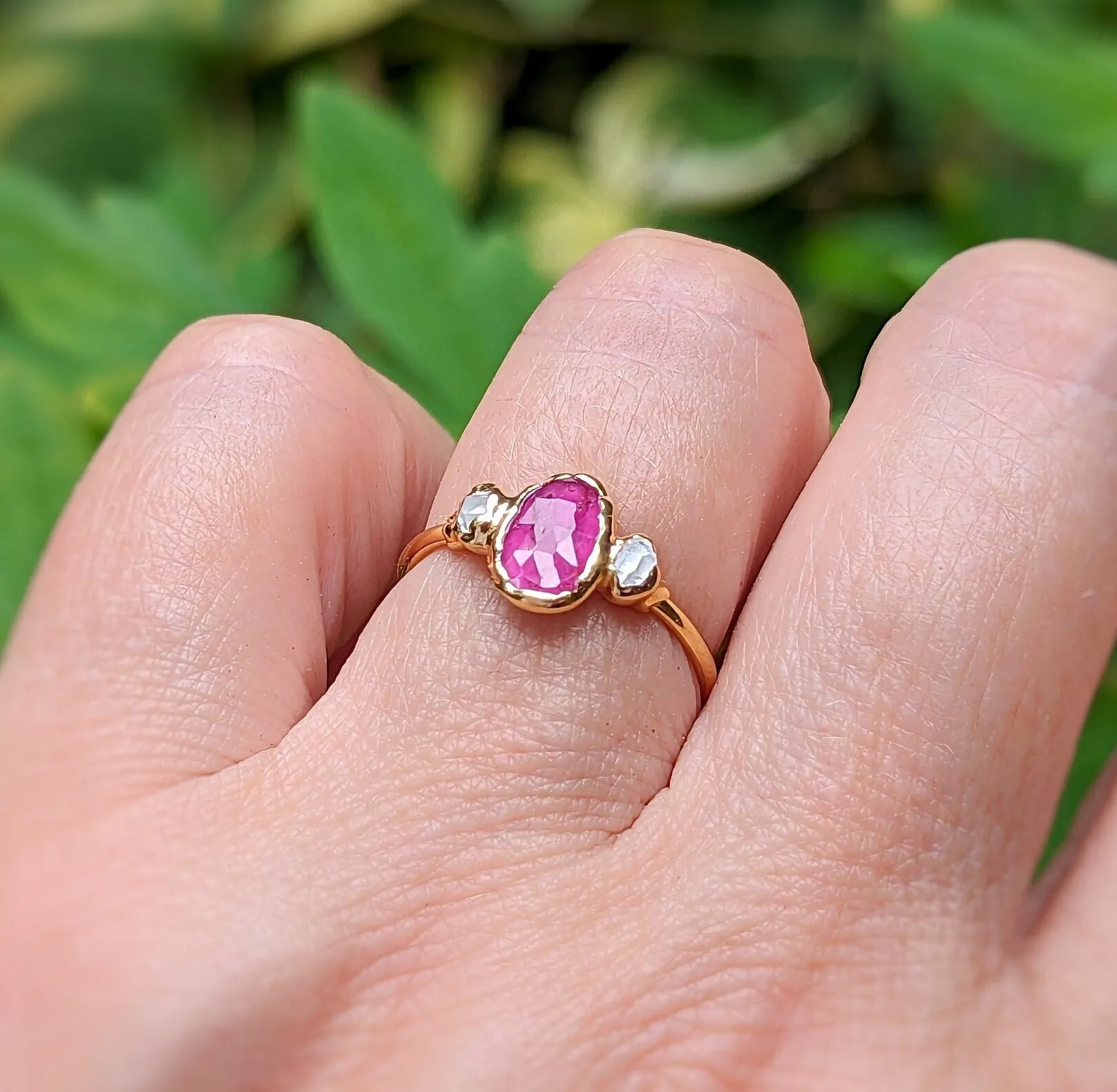 Rubellite Tourmaline and diamond engagement ring