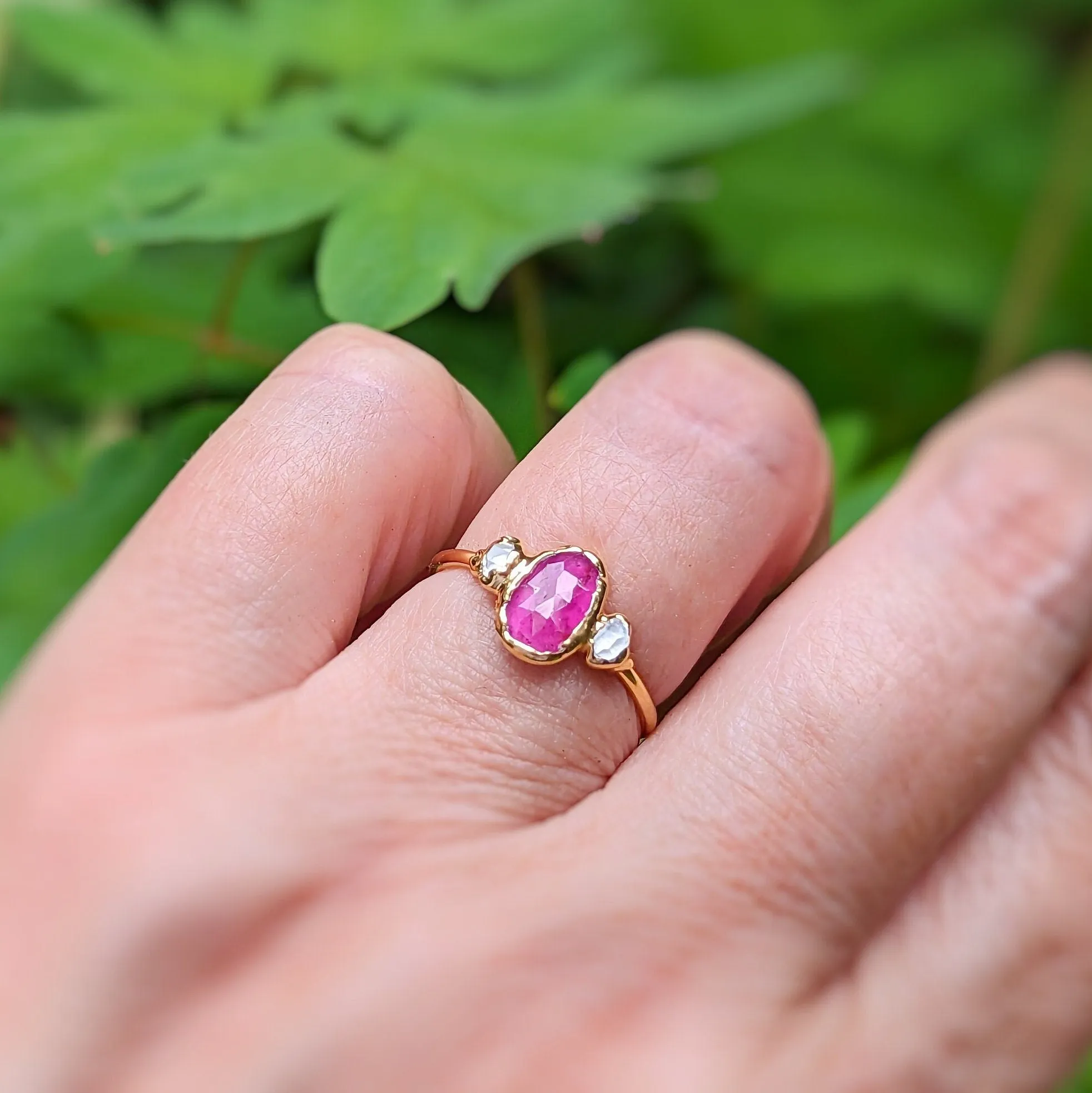 Rubellite Tourmaline and diamond engagement ring