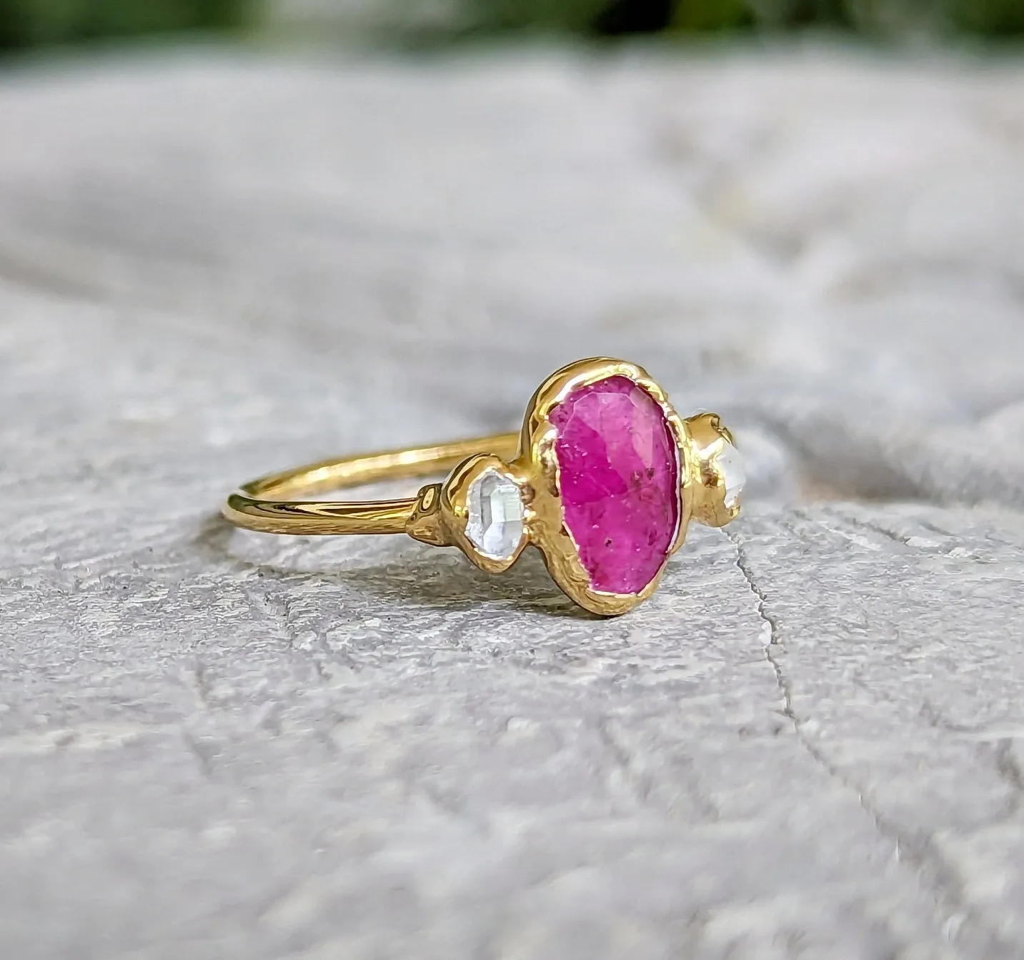 Rubellite Tourmaline and diamond engagement ring