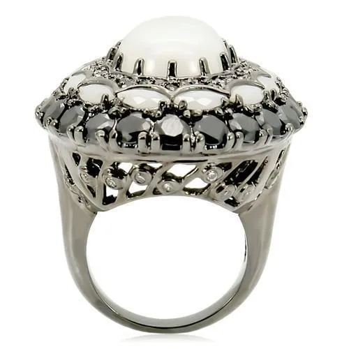 Ruthenium Brass Ring with Milky CZ in White for Women Style 0W213