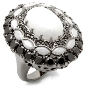 Ruthenium Brass Ring with Milky CZ in White for Women Style 0W213