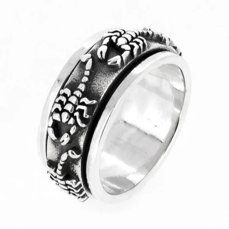 Scorpion Ring, Solid Sterling Silver Spinner Ring for Men