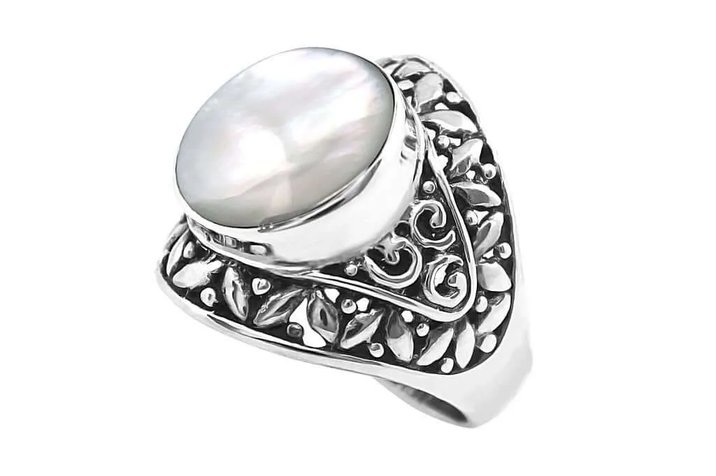 Silver Mother of Pearl Gypsy Ring