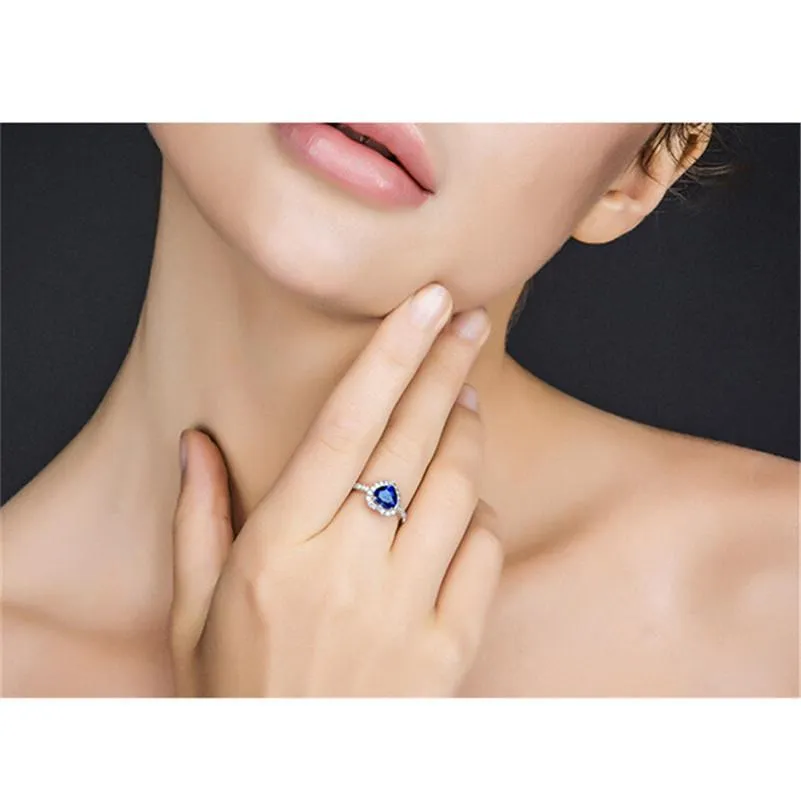 Simulated Sapphire and Crystal Heart Shaped Ring. Sterling Silver, Classic Gift of Love