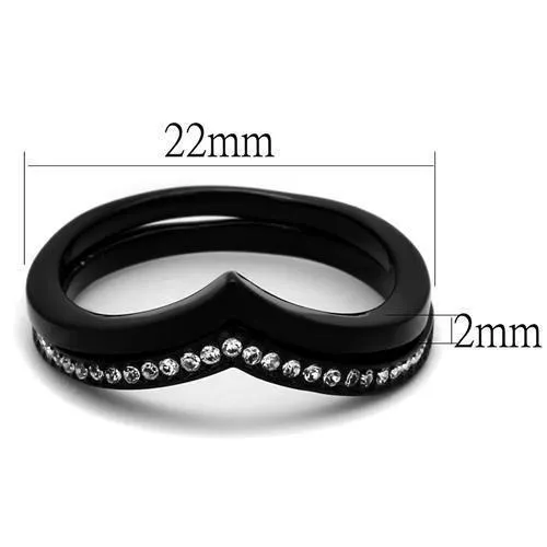 Sleek IP Black Stainless Steel Ring with Clear Top Grade Crystal - A Modern Statement Piece