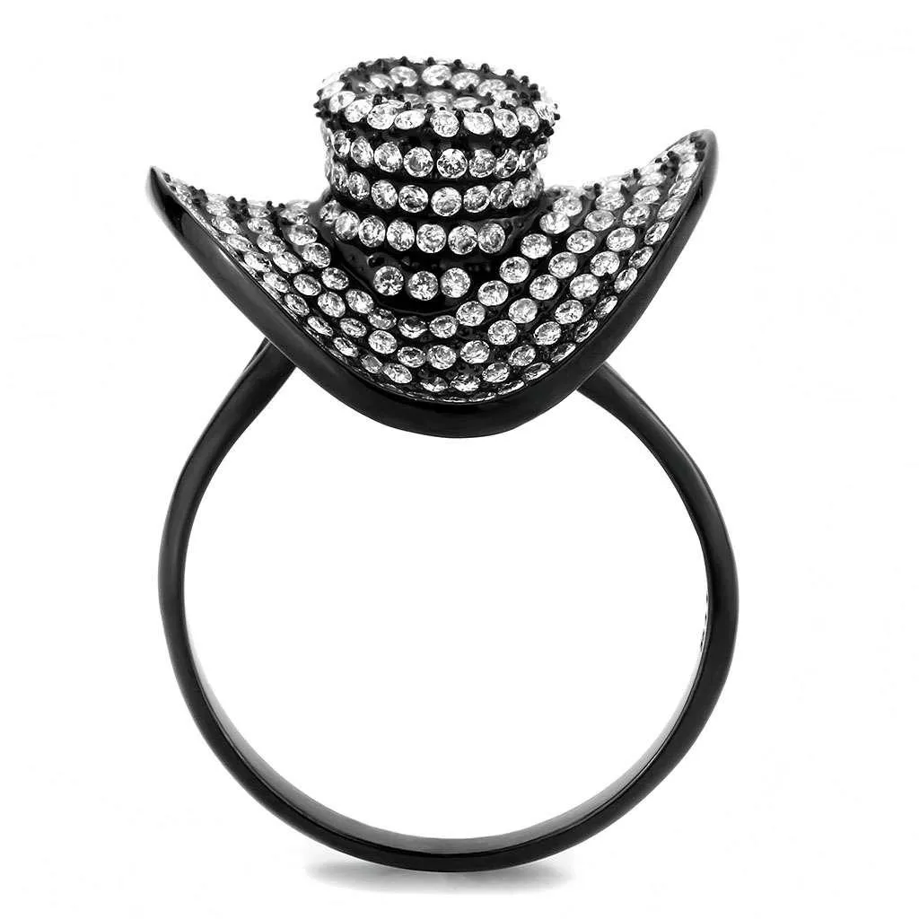 Stainless Steel Ring AAA GRD CZ Clear DA128 for Women Style BlackIon