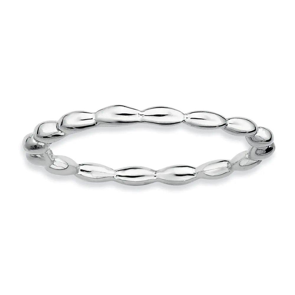 Sterling Silver Rhodium Rice Bead Ring