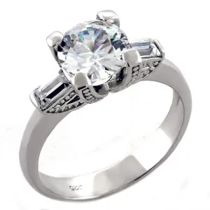 Sterling Silver Ring AAA GRD CZ Clear LOAS1057 for Women Style Rhodium