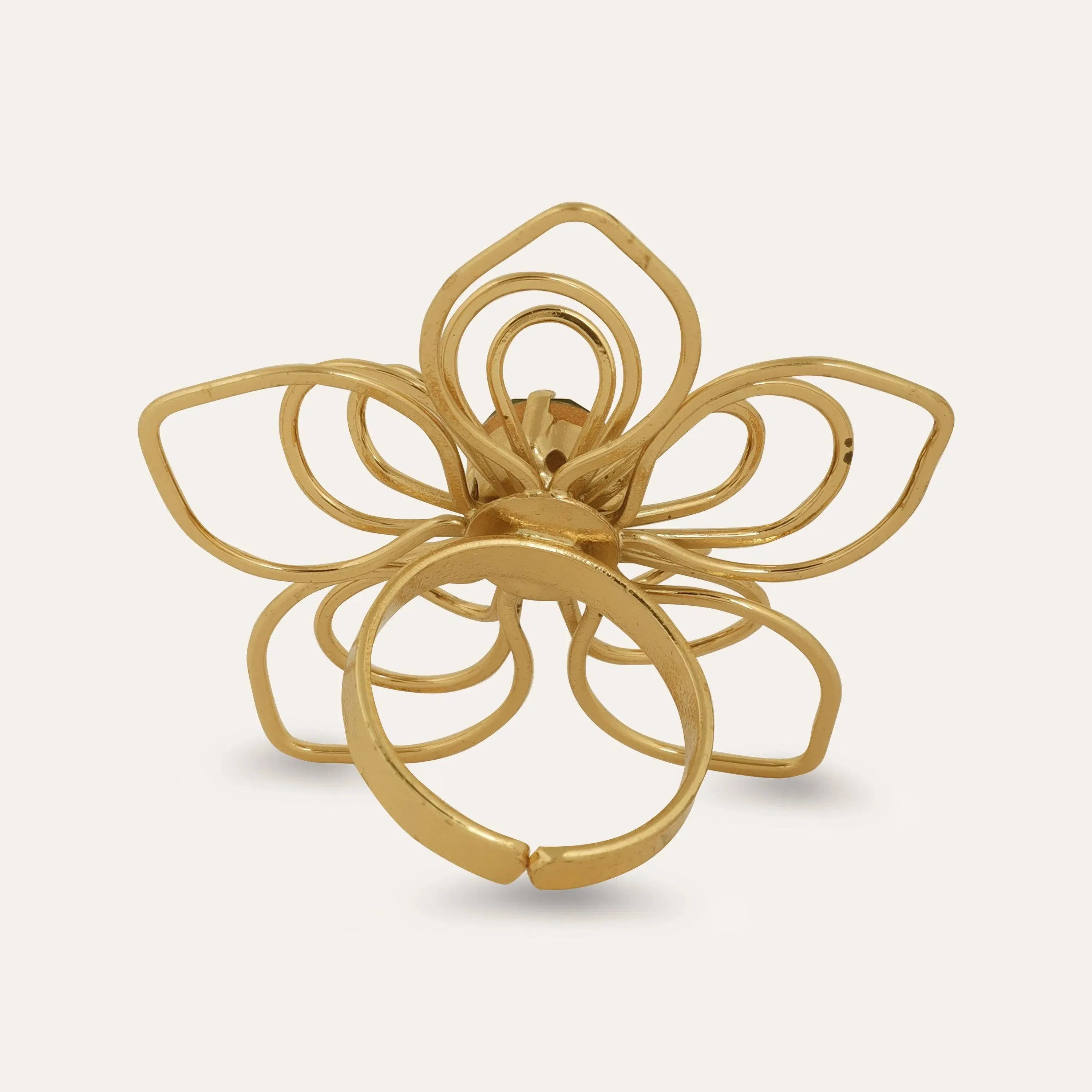 TFC 24K Floral Emerald Statement Gold Plated Adjustable Ring