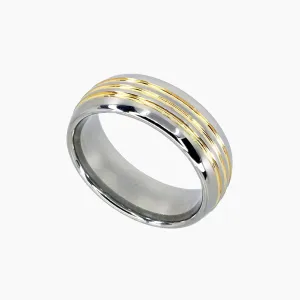 Tungsten Ring with Grooved 18K Gold Plating