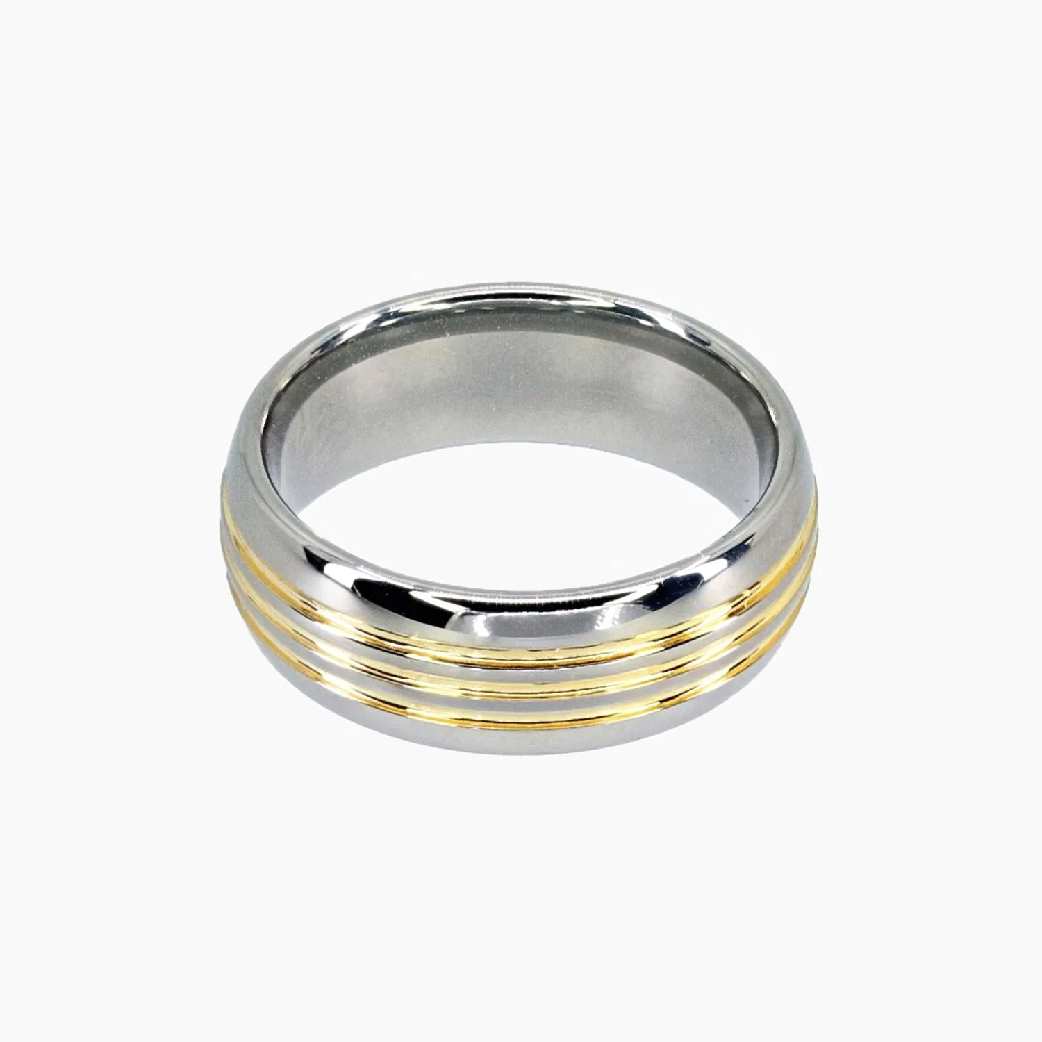 Tungsten Ring with Grooved 18K Gold Plating