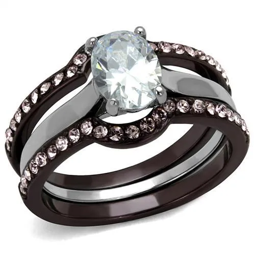 Two Tone IP Dark Brown (IP coffee) Stainless Steel Ring with AAA Grade CZ in Clear for Women Style TK1344PC