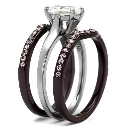 Two Tone IP Dark Brown (IP coffee) Stainless Steel Ring with AAA Grade CZ in Clear for Women Style TK1344PC