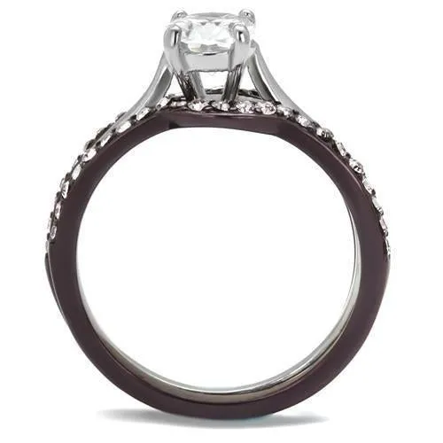 Two Tone IP Dark Brown (IP coffee) Stainless Steel Ring with AAA Grade CZ in Clear for Women Style TK1344PC